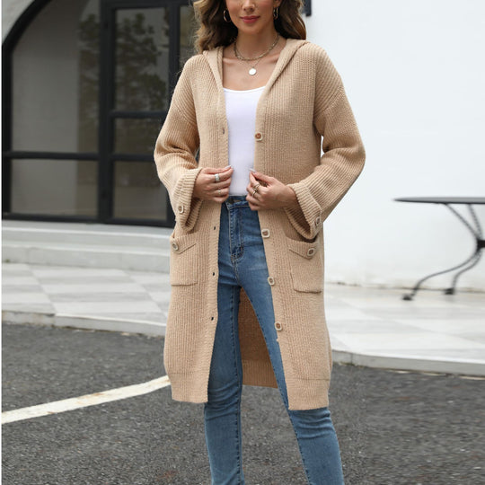 Damen Langer Strickcardigan mit Knopfdetail und weichem Material R&B