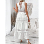 Damen romantisches Maxikleid mit Spitzenapplikationen und punktiertem Design R&B