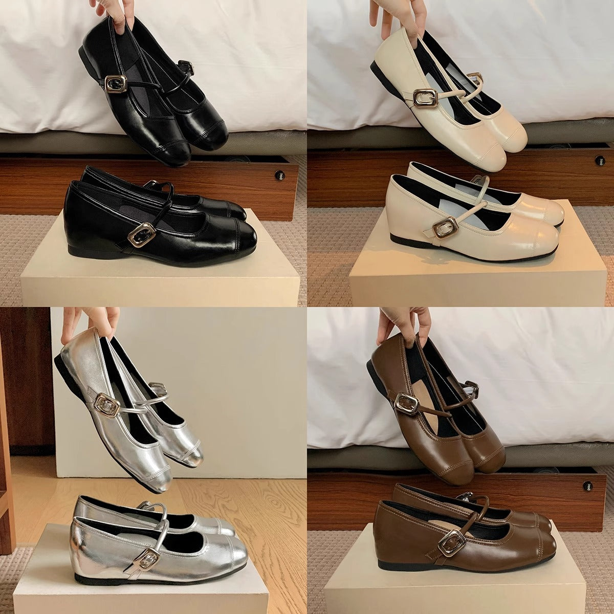 Damen Ballerinas mit dekorativem Riemchen und hochwertiger Metallakzent