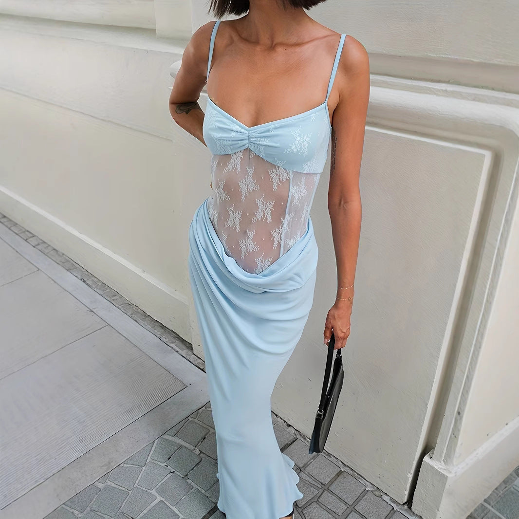 Damen Elegantes Maxikleid mit transparenten Spitzendetails und figurbetontem Schnitt R&B