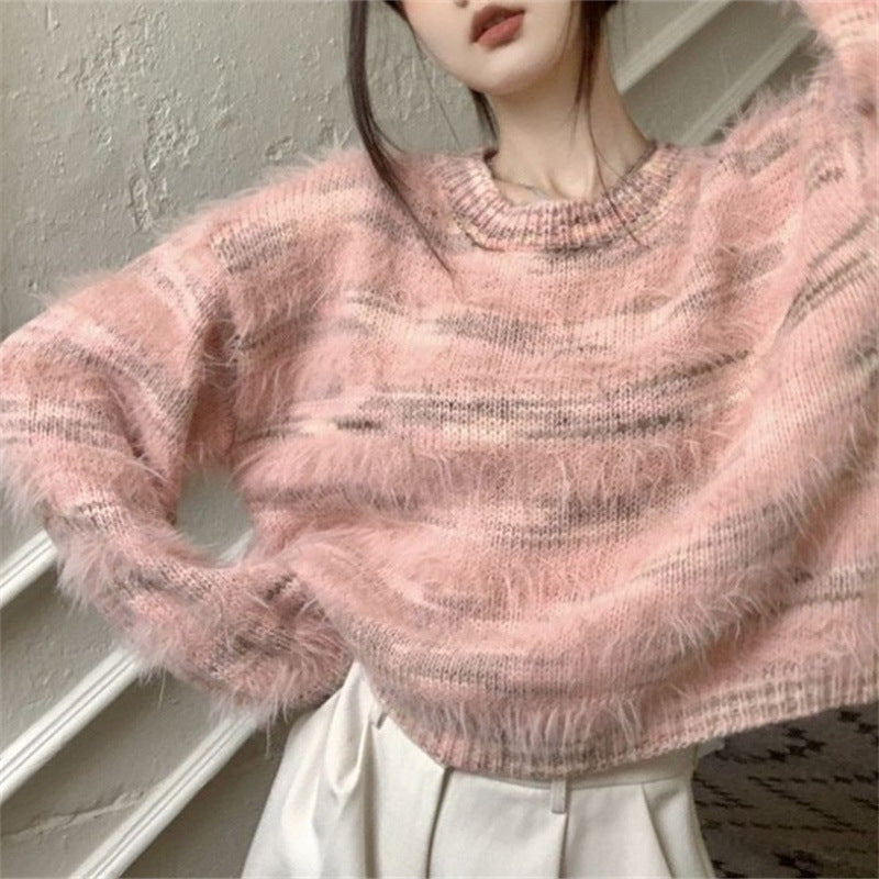 Damen Kuscheliger Strickpullover mit trendigem Farbverlauf und voluminösen Ärmeln R&B