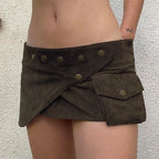 Damen modischer Kurzrock mit funktionalen Taschen und Knopfdetails R&B
