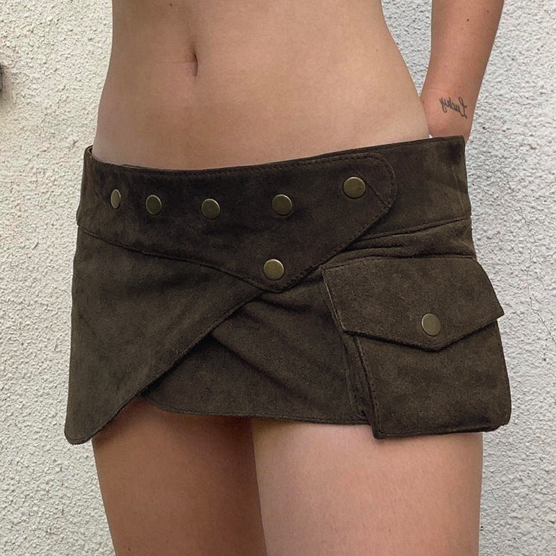 Damen modischer Kurzrock mit funktionalen Taschen und Knopfdetails R&B