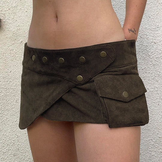 Damen modischer Kurzrock mit funktionalen Taschen und Knopfdetails R&B
