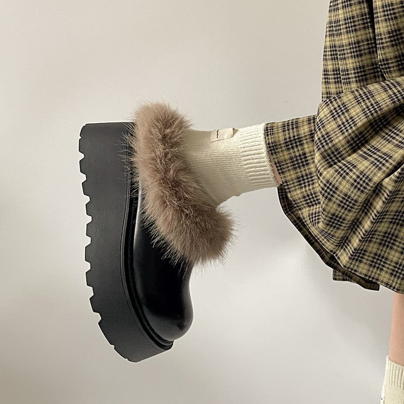 Damen Plüschgefütterte Plateau-Schuhe mit rutschfester Sohle R&B