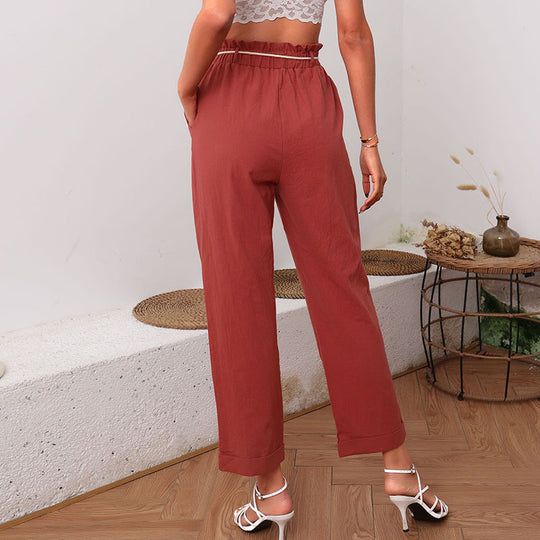 Damen bequeme Stoffhose mit elastischem Bund und modischem Kordelzug R&B