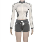 Damen Sportliches Kurzarm-Set mit Reißverschluss und Shorts R&B