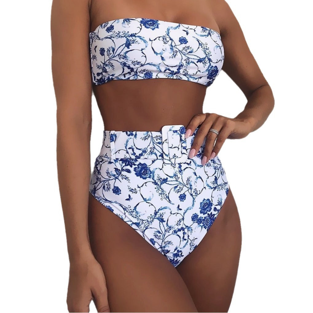 Damen Hoch tailliertes Bandeau-Bikini-Set mit modischem Leopardenmuster R&B
