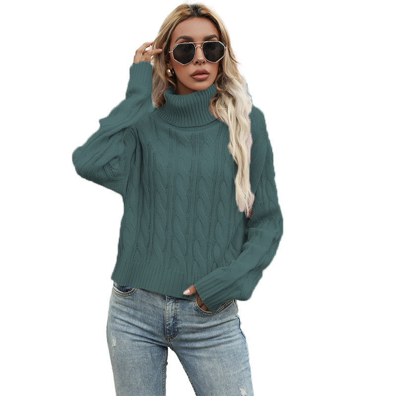 Damen Grobstrickpullover mit hochgeschlossenem Kragen und lockerer Passform R&B