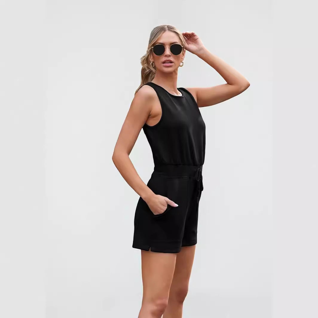 Damen Bequemer Kurzoverall mit seitlichen Taschen und verstellbarem Bund R&B