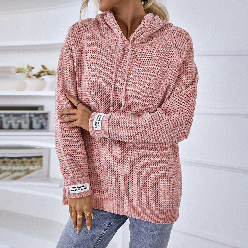 Damen bequemer Kapuzenpullover mit strukturiertem Strickmuster und seitlichen Schlitzen R&B