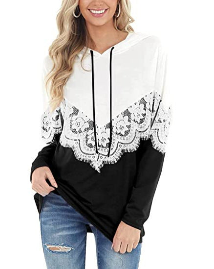 Damen Eleganter Hoodie mit Spitzenapplikationen R&B
