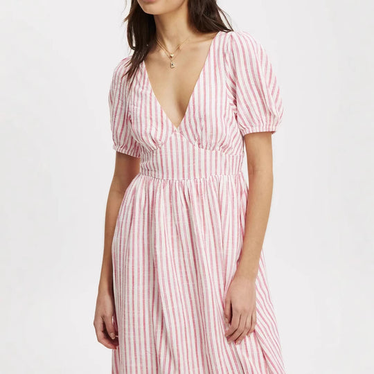 Damen Maxikleid mit V-Ausschnitt und Puffärmeln R&B