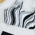 Damen Bikini-Set mit stilvollem Streifenmuster und hohem Bund R&B