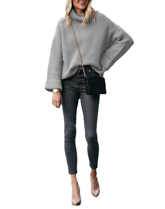 Damen Cozy Strickpullover mit weitem Schnitt und hohem Kragen R&B