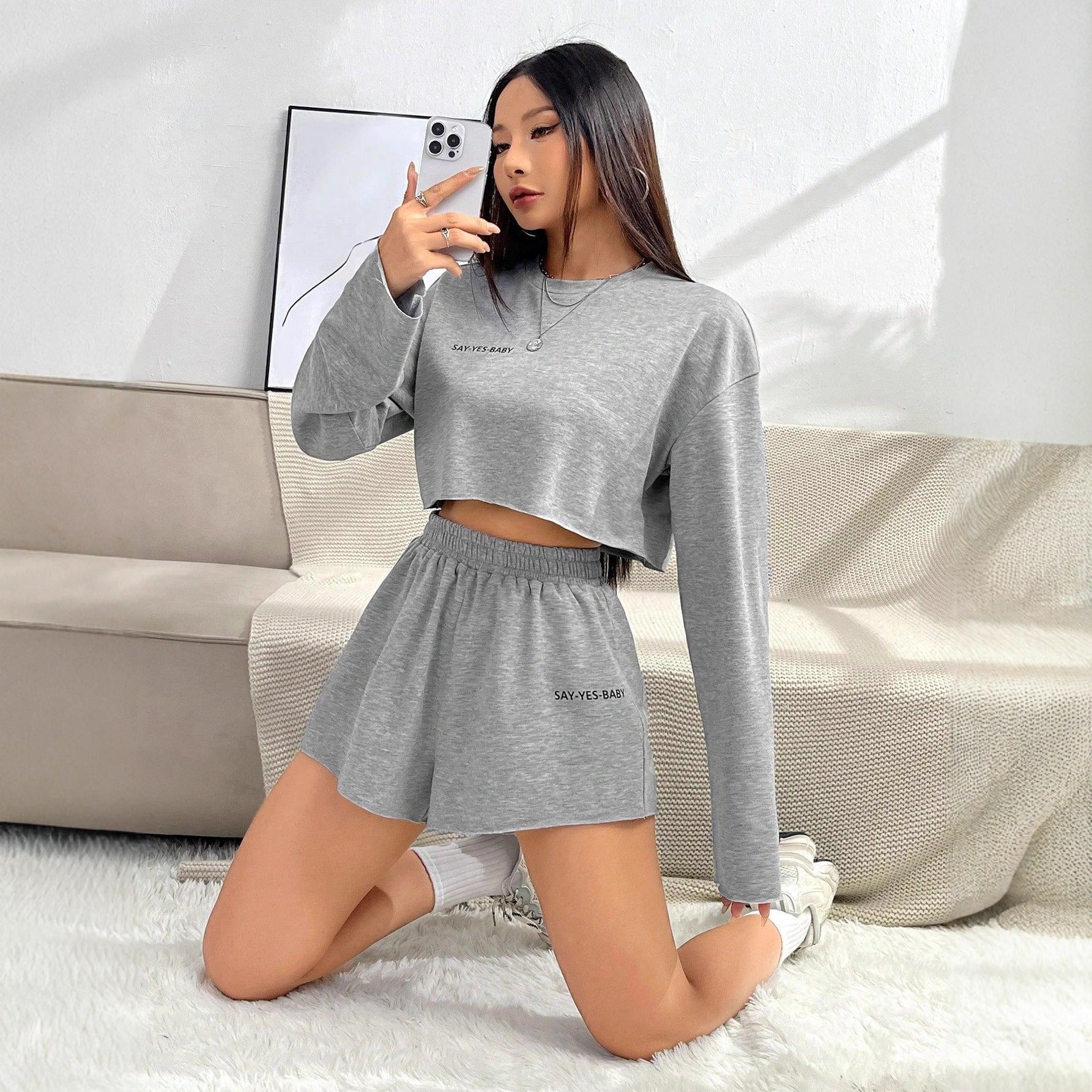 Damen Freizeit-Set mit lässigem Crop-Top und Shorts R&B