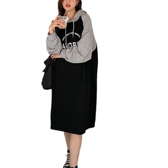 Damen Hoodie-Kleid im lässigen Oversized-Stil mit grafischem Druck und seitlichen Eingrifftaschen R&B