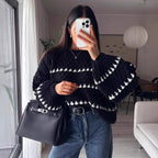 Damen Grobstrickpullover mit voluminösen Ärmeln und strukturiertem Muster R&B