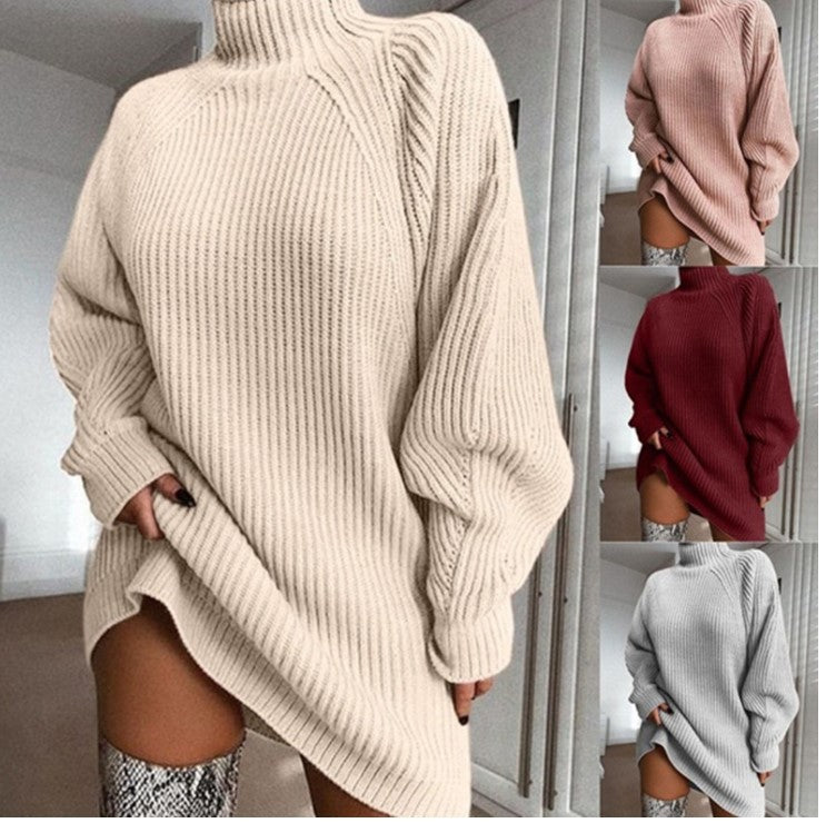 Damen Großer Strickpullover mit hohem Kragen und weiten Ärmel R&B