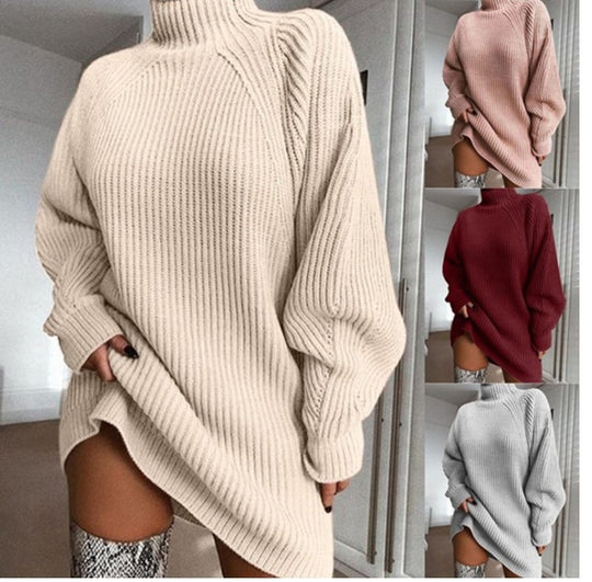 Damen Großer Strickpullover mit hohem Kragen und weiten Ärmel R&B