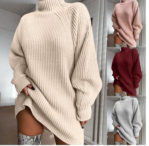 Damen Großer Strickpullover mit hohem Kragen und weiten Ärmel R&B