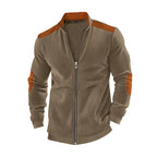 Herren nan Stehkragen-Sweatjacke mit feiner Rippstruktur, Ellbogen-Patches und kontrastierenden Schulterdetails R&B