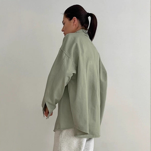 Damen Oversized Utility-Hemdjacke mit praktischen Taschen und lässigem Schnitt R&B