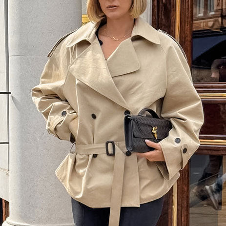 Damen modische Trenchcoatjacke mit Gürtel und großzügigem Schnitt R&B