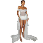 Damen Off-Shoulder Minikleid mit fließendem Chiffon und Raffung R&B