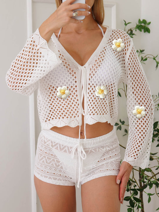 Damen leichte Häkeljacke mit floralem Detail R&B
