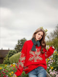 Damen Weihnachts-Pullover mit festlichem Schneeflocken-Motiv und weitem Schnitt R&B