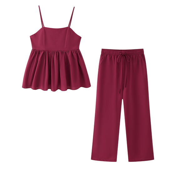 Damen Baumwoll-Pyjama-Set mit verstellbaren Spaghetti-Trägern und elastischem Bund R&B