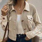 Damen Cordjacke mit modernem Hahnentritt-Design und praktischen Taschen