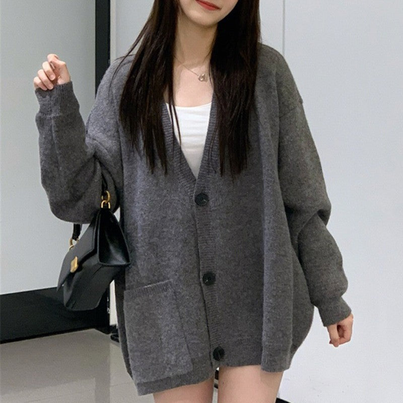 Damen Großer, bequemer Strickcardigan mit Knöpfen und Taschen