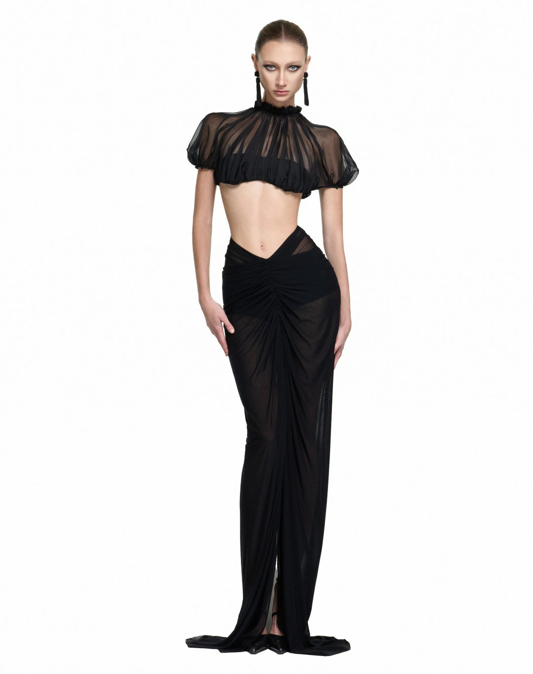 Damen Elegantes transparents Maxikleid mit ärmelloser Silhouette R&B