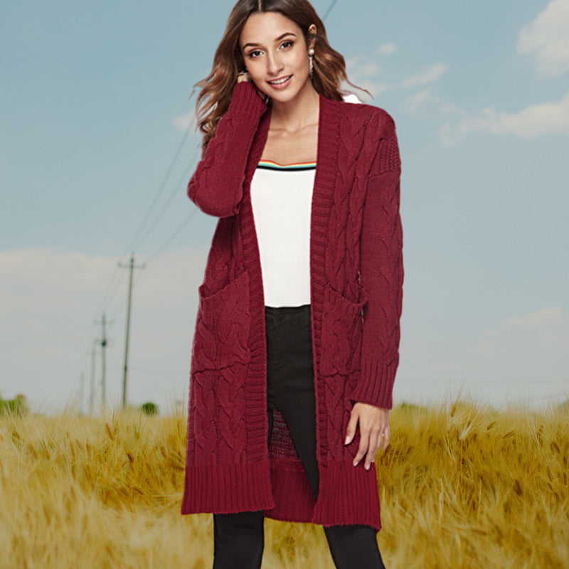 Damen Strickmantel mit voluminösen Ärmeln und praktischen Taschen R&B