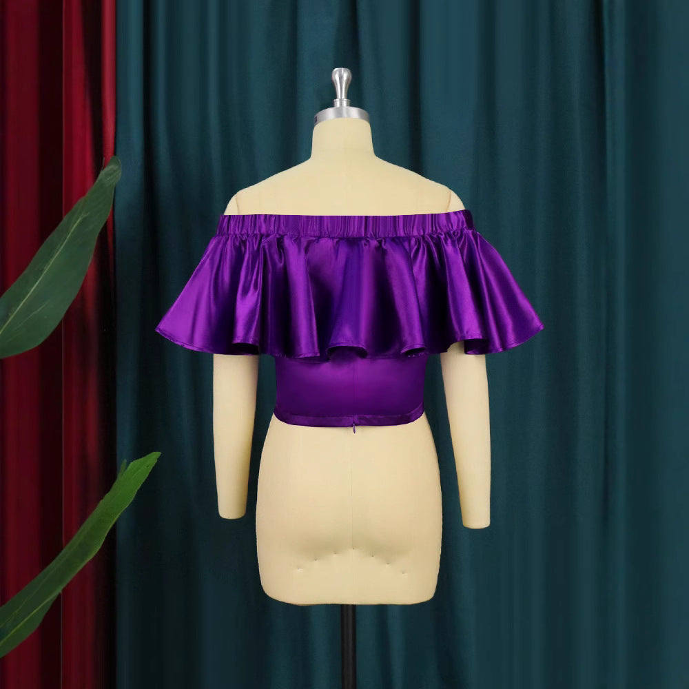 Damen Off-Shoulder Top mit voluminösem Rüschenkragen R&B