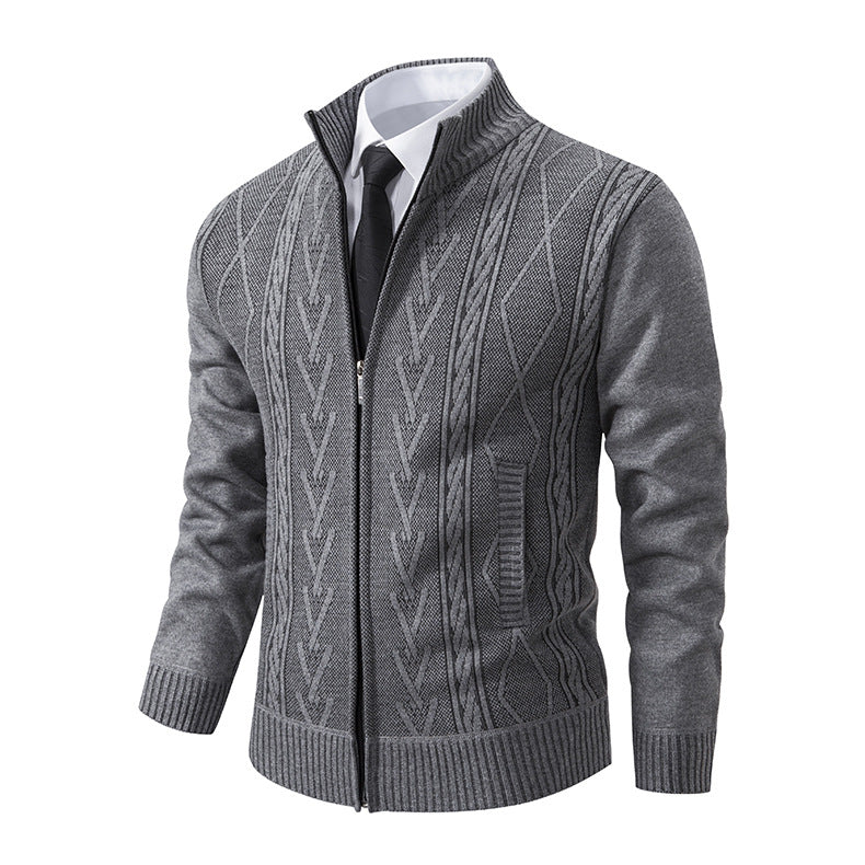 Herren Strickjacke mit strukturiertem Zipper und ausgefallenem Aran-Muster R&B