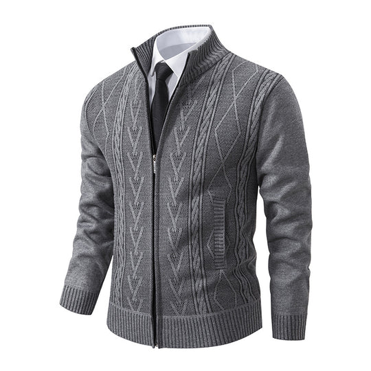 Herren Strickjacke mit strukturiertem Zipper und ausgefallenem Aran-Muster R&B