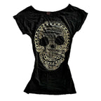 Damen T-Shirt mit schickem Skelettmotiv und Glitzerakzenten