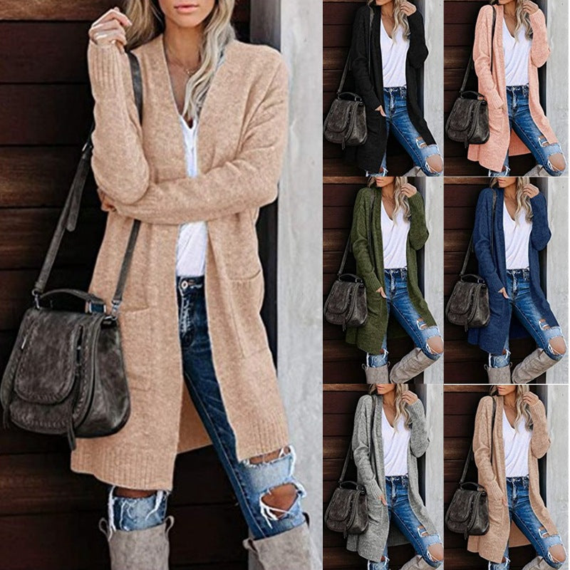 Damen Lange Strickjacke mit offenem Schnitt und lässigem Design R&B