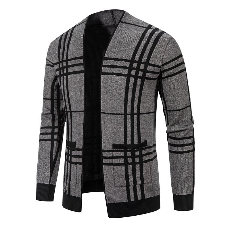Herren Strickjacke mit modernem Karomuster und praktischem Reißverschluss R&B