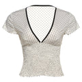 Damen Elegantes V-Ausschnitt Oberteil mit Rüschen und Punkten R&B