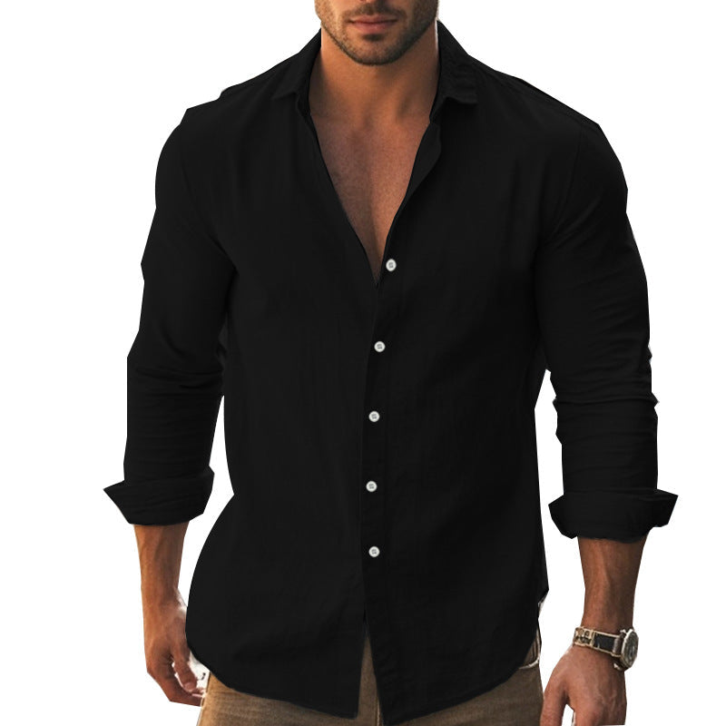 Herren elegantes langärmliges Hemd mit moderner Knopfleiste R&B