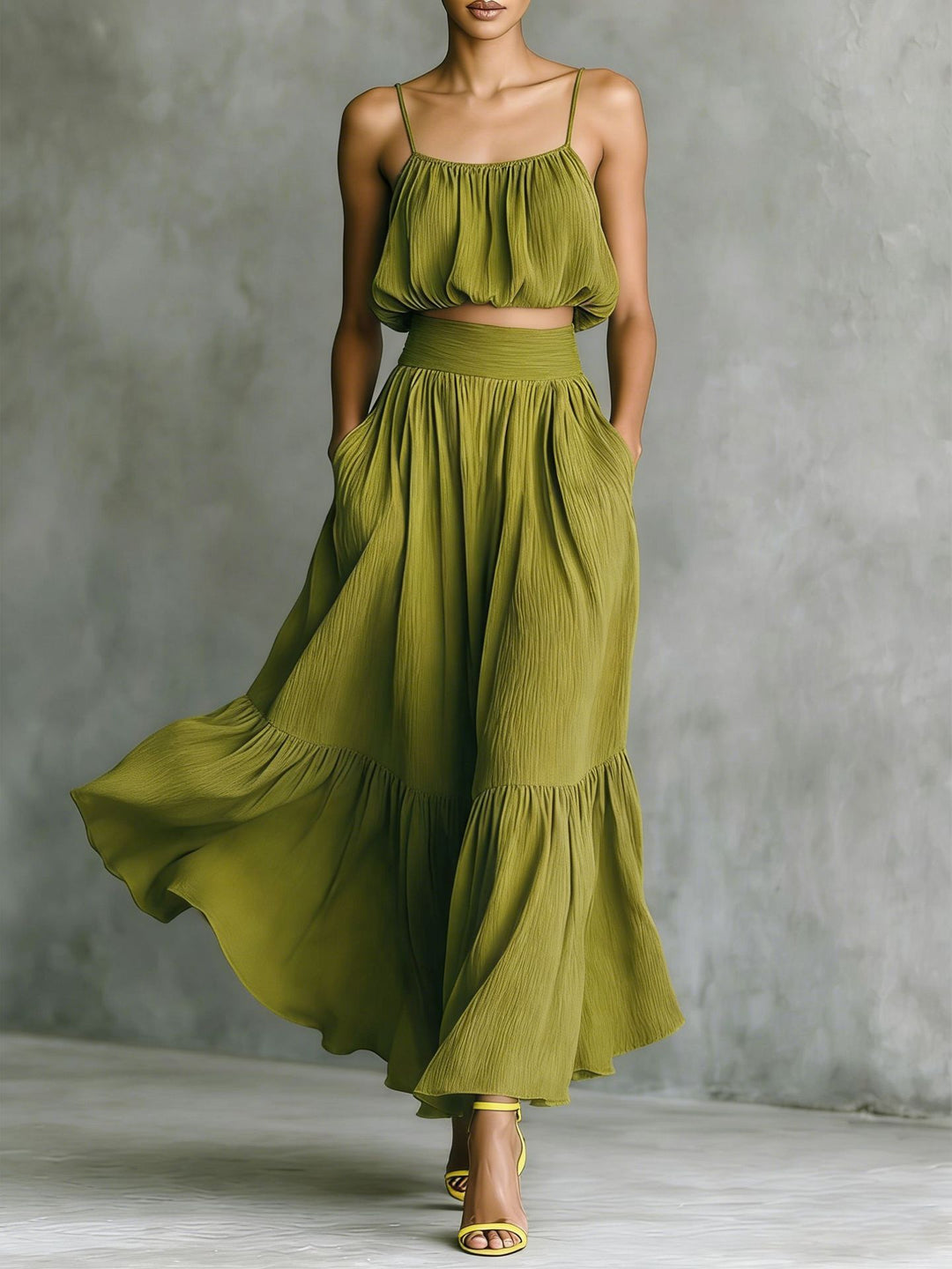 Damen Sommerliches Zweiteiler-Kleid mit fließendem Schnitt und praktischen Taschen R&B