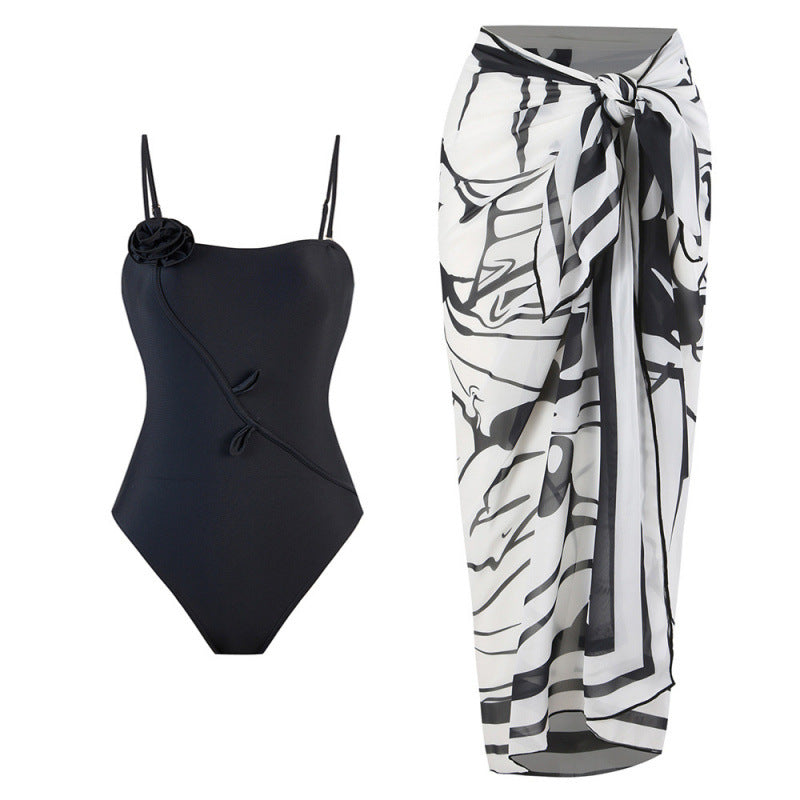 Damen Einteiler Badeanzug mit floralem Design und passendem Strandüberwurf R&B