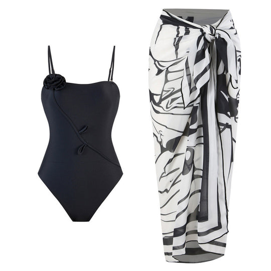 Damen Einteiler Badeanzug mit floralem Design und passendem Strandüberwurf R&B