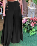 Damen weite Culotte-Hose mit stilvollen Knöpfen R&B