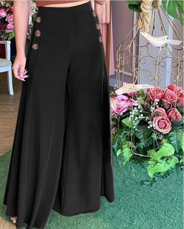 Damen weite Culotte-Hose mit stilvollen Knöpfen R&B