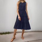 Damen Maxi-Kleid mit Rüschendetails und elastischem Taillenbund R&B